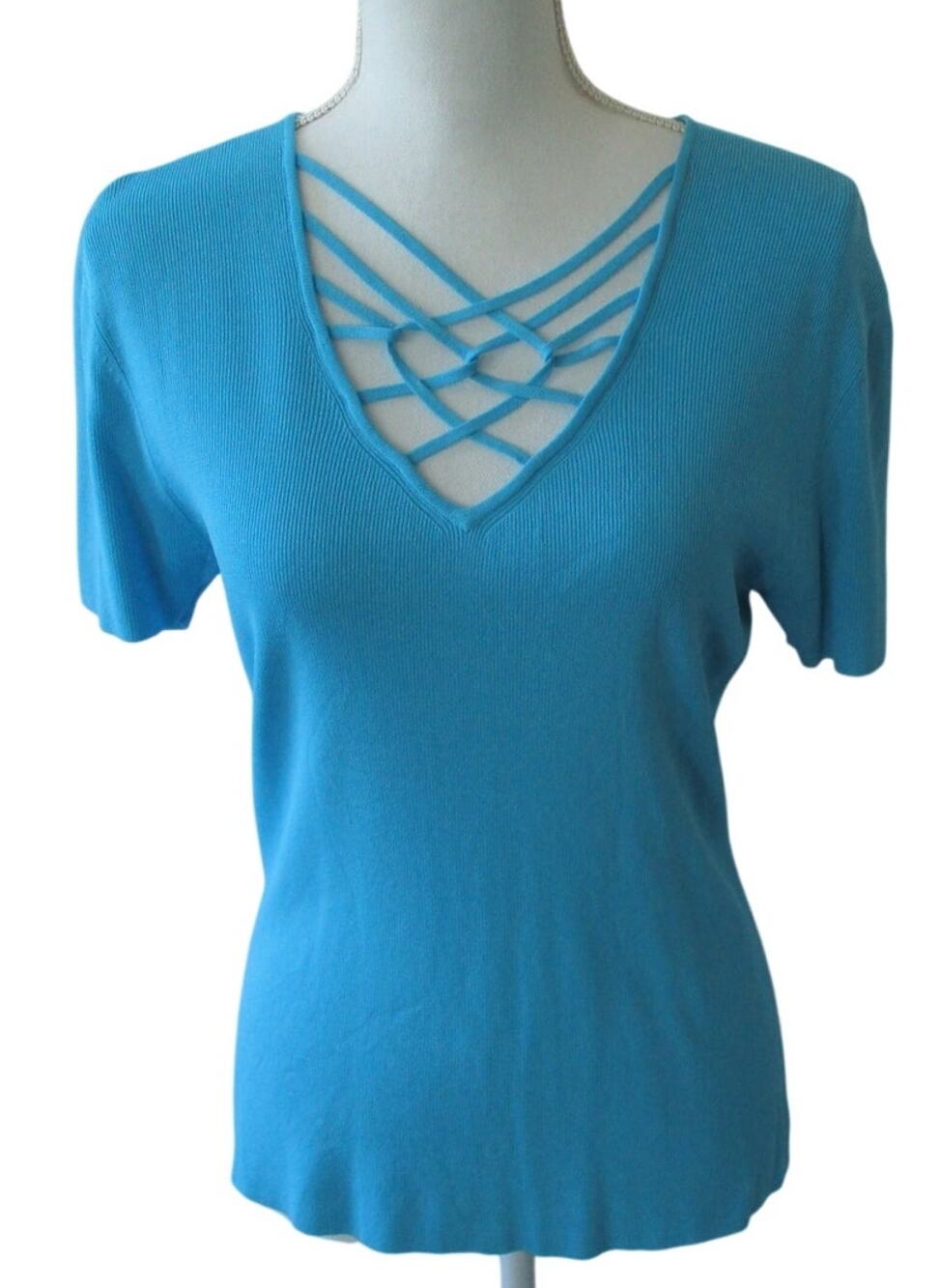 Versailles New York Women's Blue Short Sleeve Lightweight Stretch Sweater Size M